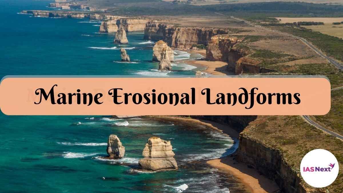 The Marine Erosional Landforms forms through sea waves, aided by currents, tides and storms in coastal areas. The erosive work of the sea depends upon.....